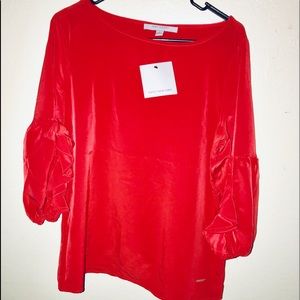 Andrew Marc Red bell/flared sleeves blouse